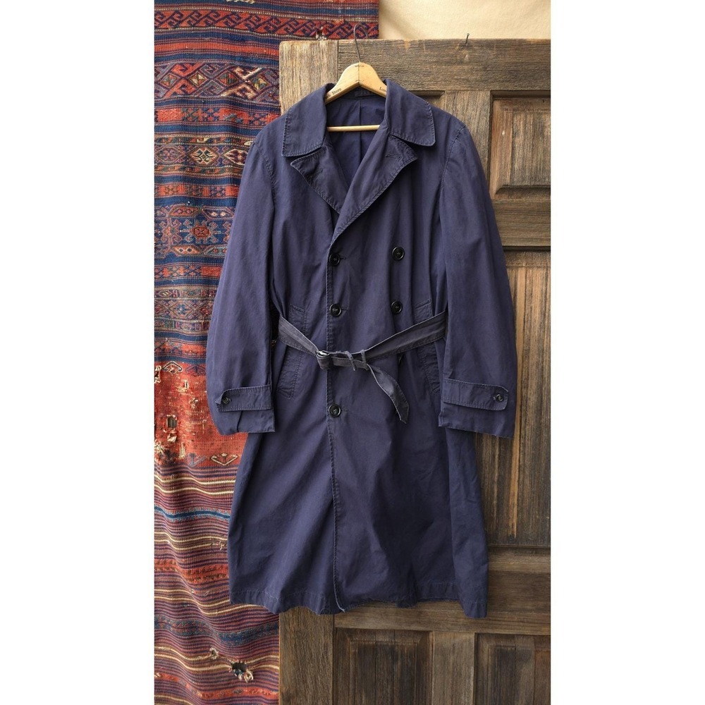Vintage 1960s USN US Navy Blue Faded Trench Raincoat Jacket Cotton S